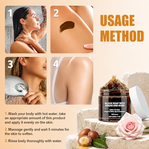 Image of Moroccan Beldi Soap - Natural Organic Black Soap for Ideal for Body Scrub, Spa & Hammam Rituals, Removes Dead Skin Cells 200 grams