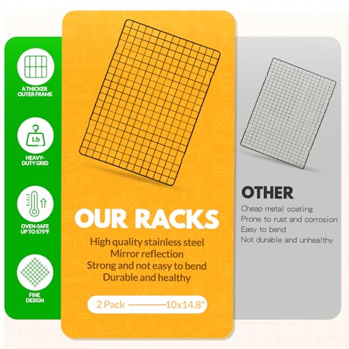 2 PCS Cooling Racks for Cooking and Baking, 14.8x10 Inches Stainless Steel Cooling Rack, Sheet Pan with Wire Rack for Baking Sheet, Bacon Rack Oven Safe Fits Jelly Roll Sheet Pan