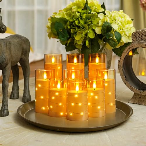 Image of Homemory Flickering Flameless Candles, Gold LED Pillar Candles with Remote