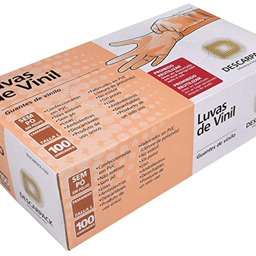 Luva de Vinil sem Pó, Tamanho P, Descarpack, 100 Unidades, Multicolorido