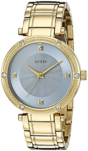 �Q�X GUESS Women's U0695L2 Dressy Gold-Tone Watch with Diamond Accent and Sky Blue Dial [���s�A���i]