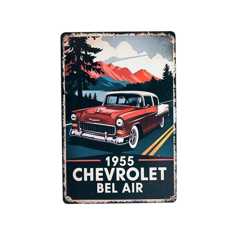 Image of Eazywagon Decorative Retro Metal Signs Wall Plate - 12x8 Inch (Chevrolet Bel Air 1955) | Weatherproof Vintage Metal Sign Plate for Cafe, Home, Bar, Garage | Decorative Wall Hanging Sign Board
