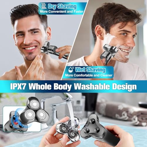 Image of Men's Electric Razor, Upgraded 4D Floating Magnetic Blade Head Rotary Shaver, 3-in-1 Multifunctional for Beard /Nose /Sideburns, IPX7 Waterproof Rechargeable Cordless Shaver, Turbo Speed, Gift for Men