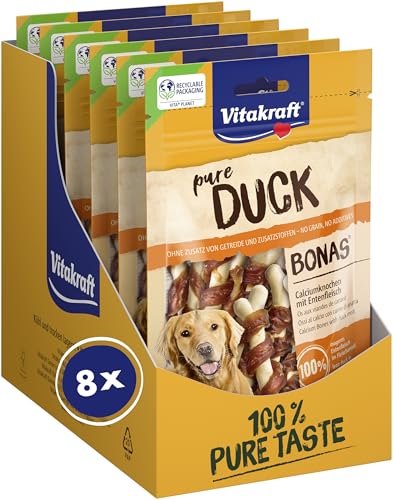 Vitakraft Pure Duck Bonas, snack cane, ossi al calcio con carne d'anatra, snack per l’addestramento del cane (8x 80g)