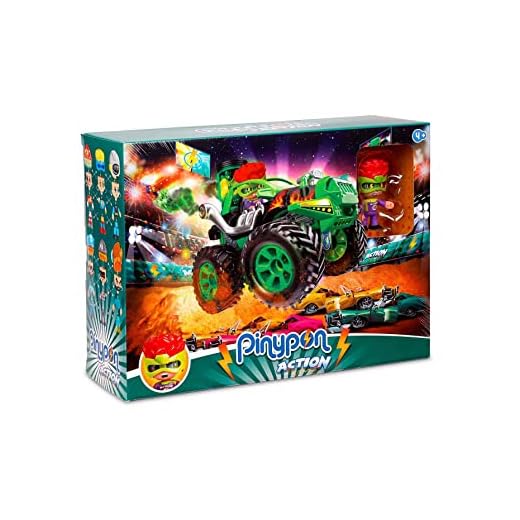 Pinypon Action - Big Foot, set de juguete con coche de carreras todoterreno, ruedas con amortiguadores, un muñeco Pinypon piloto y accesorios, para niños desde 4 años de edad, Famosa (700017051)