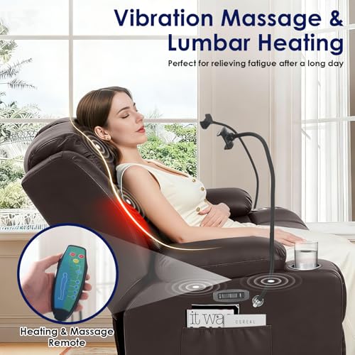 Image of Redlife Power Loveseat Recliner Sofa with Console, PU Leather Dual Reclining Couch with Blue LED Lights, Bluetooth Speakers, USB Ports, Phone Holders, Home Theater & RV Recliner (Brown)