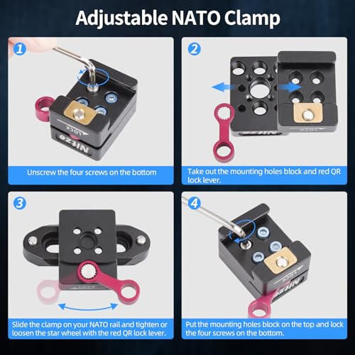 Nitze Quick Release NATO Clamp with Lock Lever, with 1/4" and 3/8" ARRI Locating Hole for Camera and Monitor Cage Magic Arm - Image 3