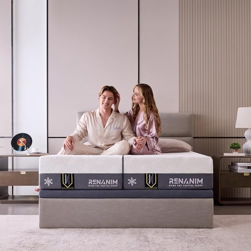 Renanim Split King Medium Firm Cooling Gel Memory Foam Mattress - 12 Inch â€“ Breathable...