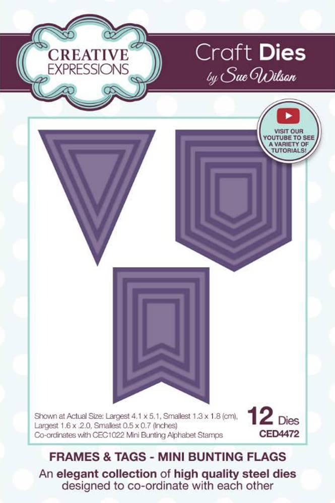 Creative Expressions Grey Sue Wilson Frames & Tags Mini Bunting Flags, 1.6 X 2 In