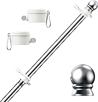 PHITRIC 5FT Tangle-Free Spinning Stainless Steel Flagpole - Rustproof for 3x5 Outdoor Flags, Yard, House, Garden (Silver, No Bracket)