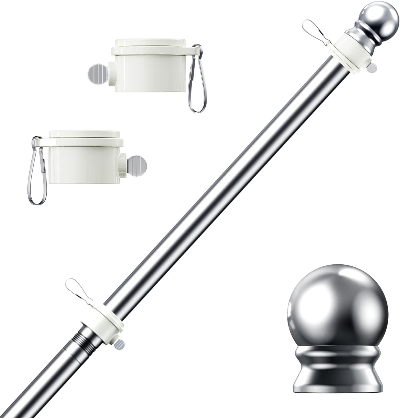 - PHITRIC Flag Pole, Tangle Free Spinning Stainless Steel Rustproof Flagpole for 3x5 Sports Fan Outdoor Flags for Outside House (Silver, 5FT, Without Bracket)