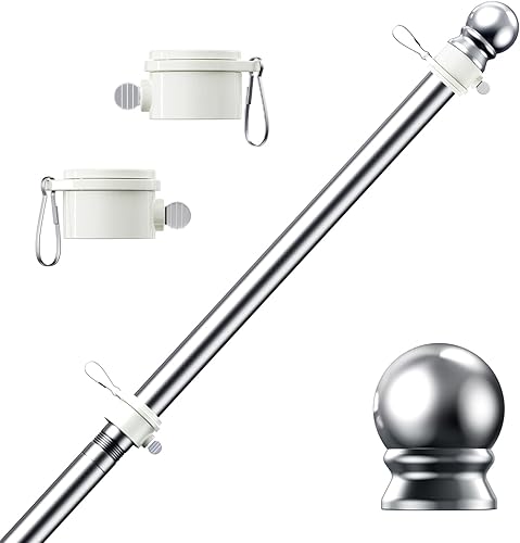 Mástil de bandera PHITRIC, mástil giratorio sin enredos de acero inoxidable resistente a la oxidación para banderas de aficionado de 3x5 para