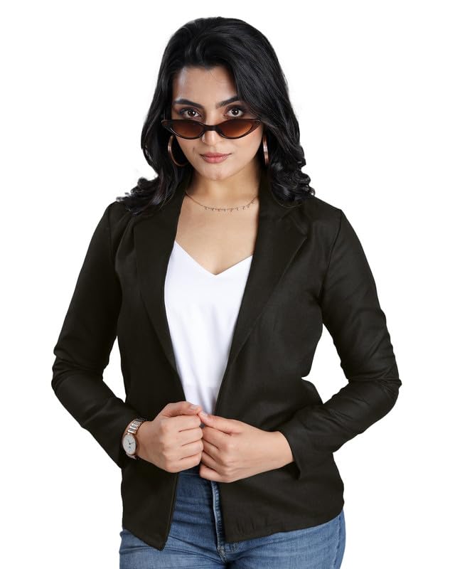 fabcurate curate your own fabric Fabcurate Tailored Sophistication Women's Blazer | Versatile Polyester Jacket Everyday to Special Occasions | All-Season Blend Cotton Jacket in Black with Shawl Collar, Full Sleeves, Regular Fit-picture-28