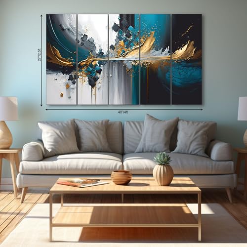 Image of The Castle Decor Modern abstract painting with frame 5 Big Size (27x48) Wall Art for living room,Bedroom,Drawing room,Hotels-Wooden Framed-Digital Painting