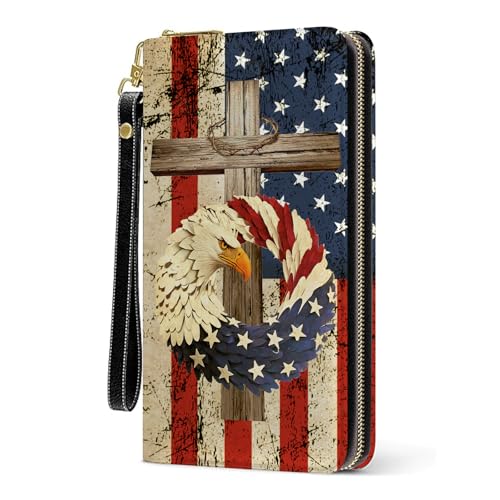 Mens Wallet, American Flag Eagle Wristlet Wallet For Men, Independence Day Card Holder Purse With Zipper, Birthday Christmas Graduation Independence Day Gifts For Men, Office Daily Purse
