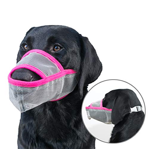 LUCKYPAW Nylon Dog Muzzle for Small Medium Large Dogs, Air Mesh Breathable and Drinkable Pet Muzzle for Anti-Biting Anti-Barking Licking (XXS, Pink)