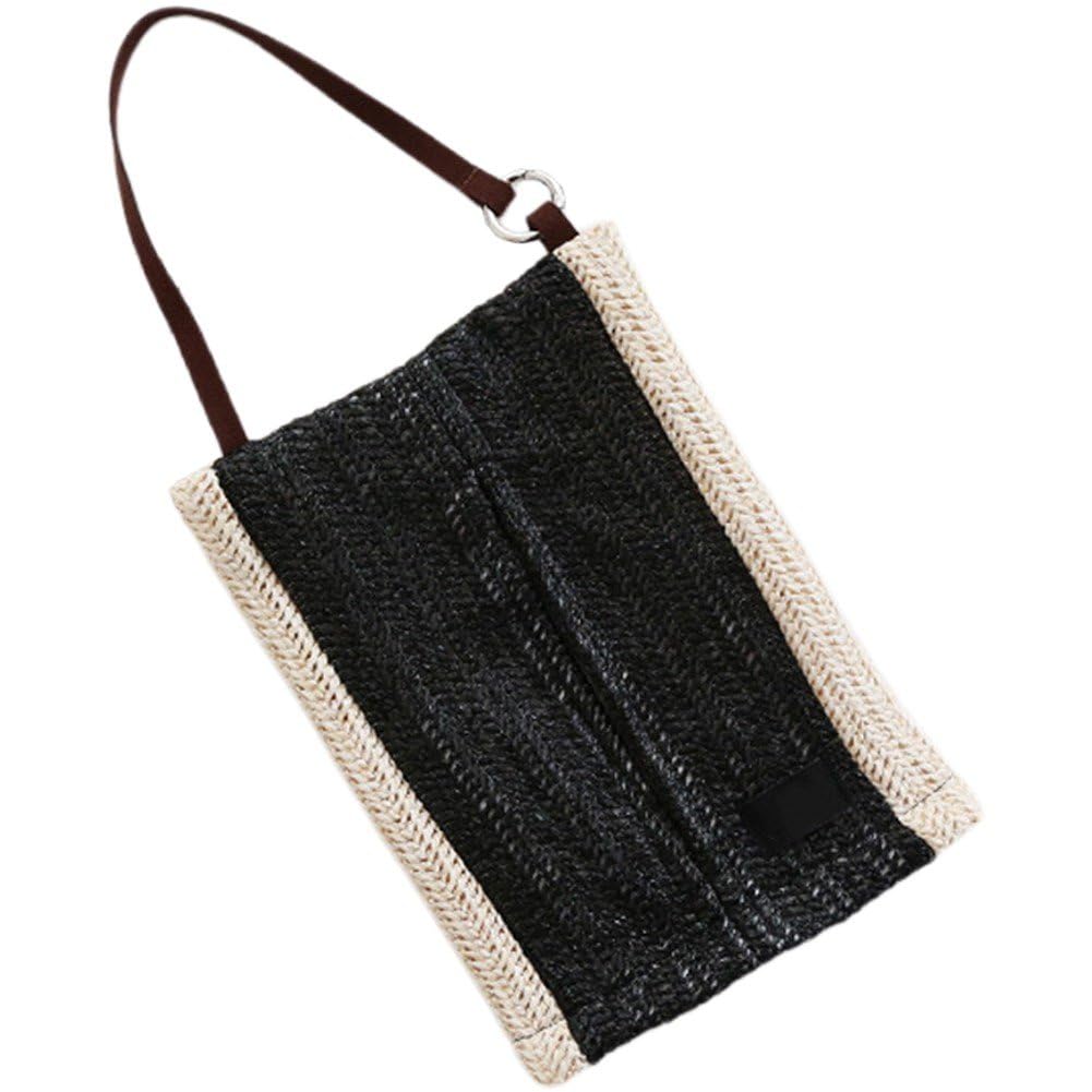 Sanfly Black Hanging Woven Tissue Cover Storage Pouch Napkin Holder Bag Multi-Purpose Tissue Bag Tissue Dispenser For Camping Kitchen
