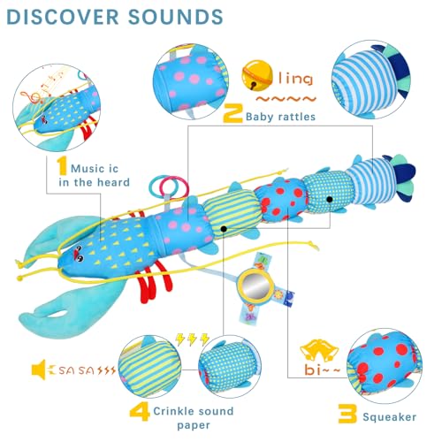 Baby Toys Musical Stuffed Animal Plush for 0-3-6-12 Months, Soft Tummy Time Toys with Rattles and Crinkle, Infant Newborn Sensory Toys Gifts for 6-12 Months Baby Boys (Lobster, Blue) - Image 4