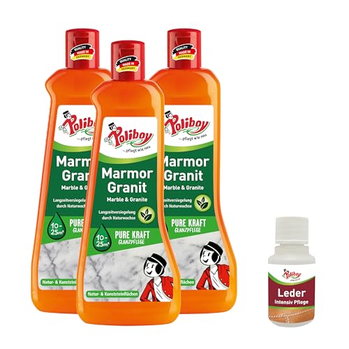 Poliboy Soin pour granit marbré – Produit d'entretien imprégnant pour pierre naturelle – Polissage brillant avec effet protecteur – 3 x 500 ml – Avec...