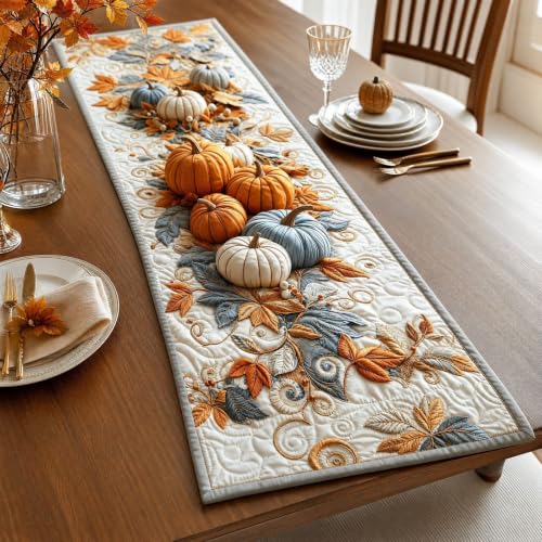 48X14“ 2D Fall Thanksgiving Halloween Table Runner, Pumpkin Table Runner - image 6
