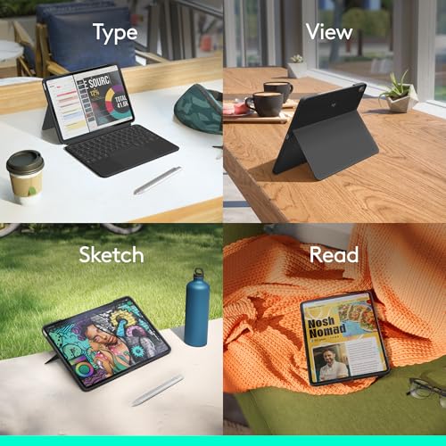 Image of Logitech Combo Touch iPad Air 11-inch (M2, M3 & M4), iPad Air (5th gen) Keyboard Case - Midnight Black and Logitech Crayon Digital Pencil (2018 and later)