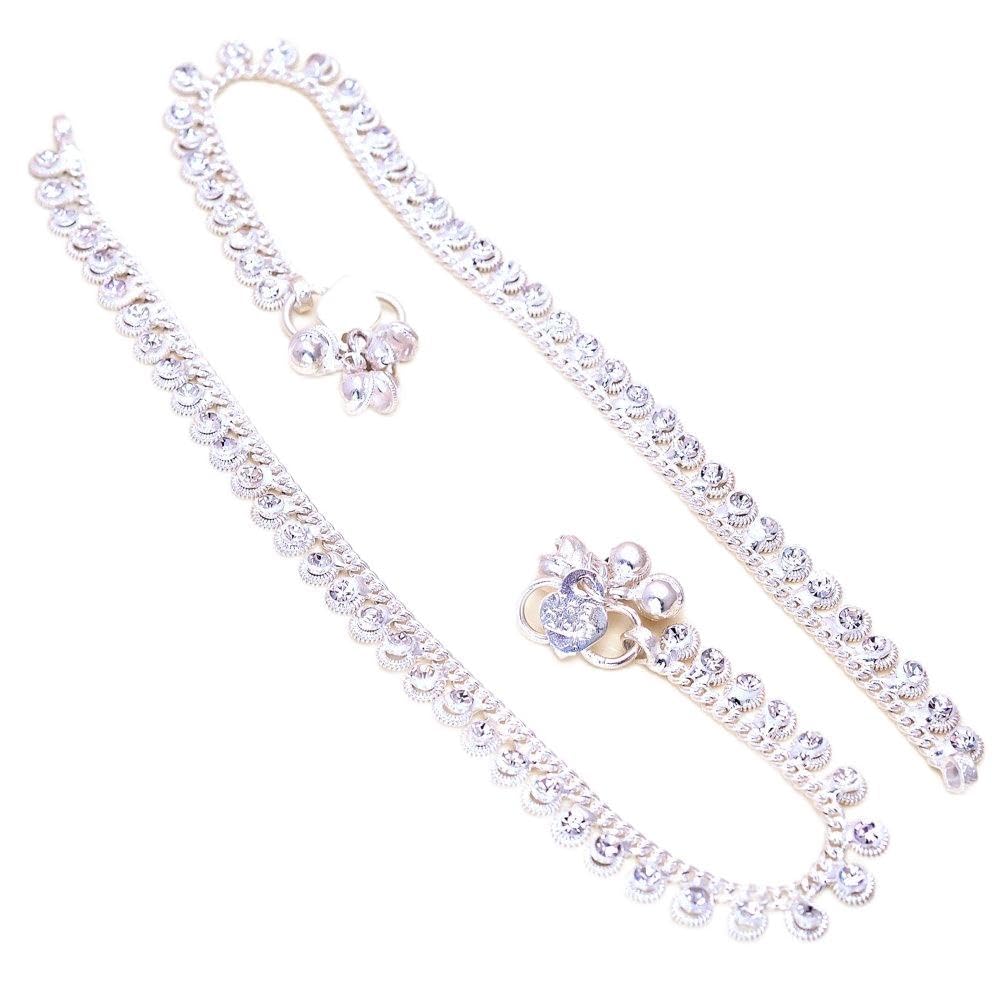 Anklet Silver Plated Ad Cz Multi-Color Stones Traditional Indian Payal Jewelry for Women & Girls