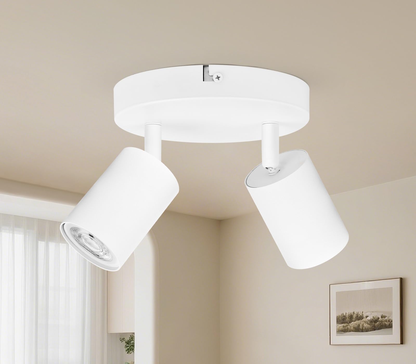 GeyouLux LED Ceiling Spotlight 2 Way, GU10 Spotlights Ceiling Lights Rotatable, Modern White Round Ceiling Spots for Kitchen Bedroom Living Room, Bulb Not Included