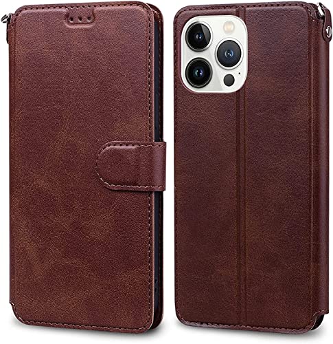 Étui portefeuille iPhone 13 Pro Max marron en cuir PU avec fentes pour cartes
