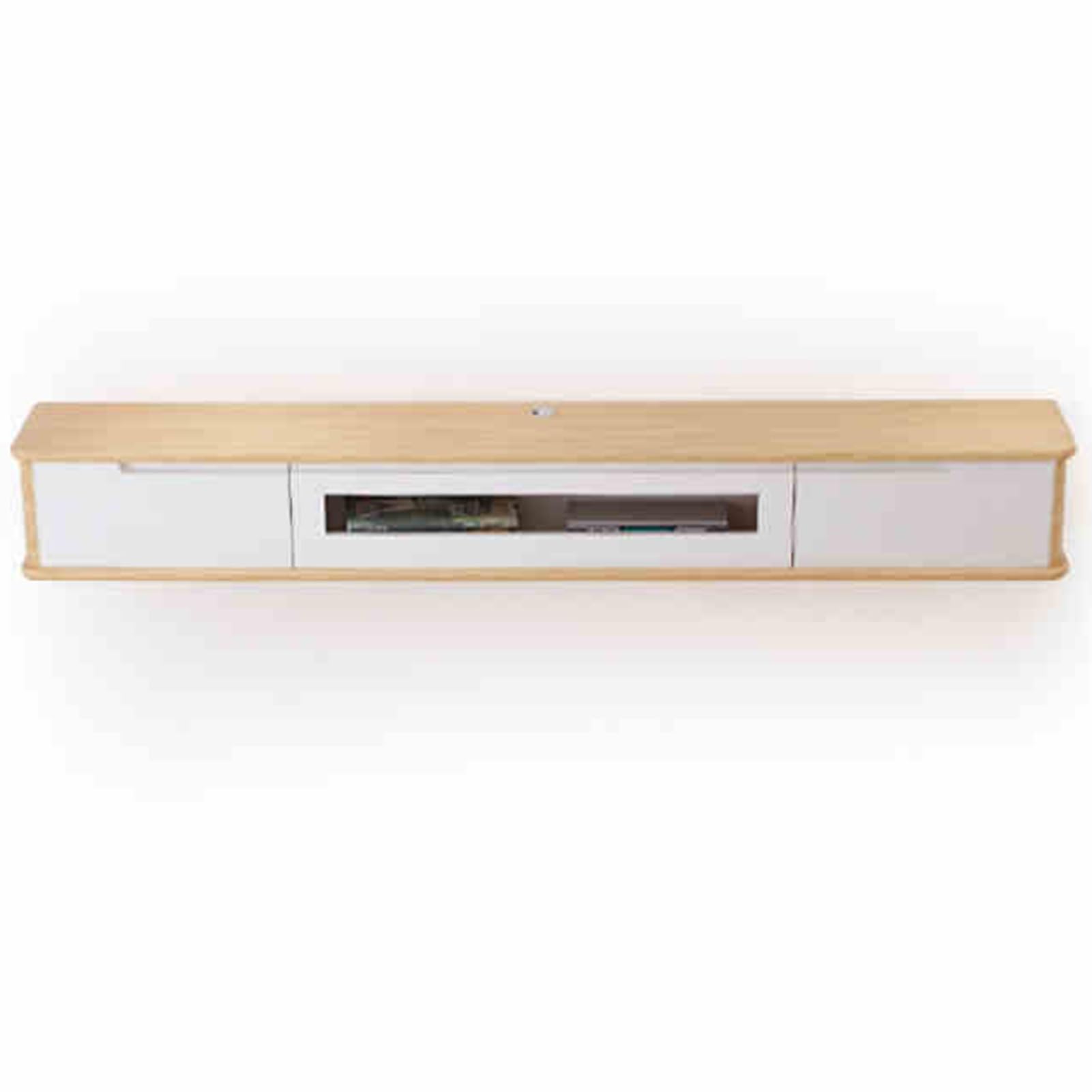 Generico Mobile TV sospeso Minimalista in Legno massello - Design salvaspazio a Parete per Soggiorno e Camera da Letto (Legno Bianco e Naturale, 120x20x24 cm)