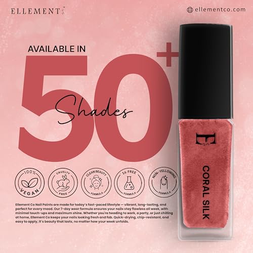 Image of CORAL SILK Vegan Nail Polish Coral Color | Long Lasting Chip Resistant Formula | Quick Dry Glossy Finish | Non Toxic & Cruelty Free Nail Paint for Women | 10 ml