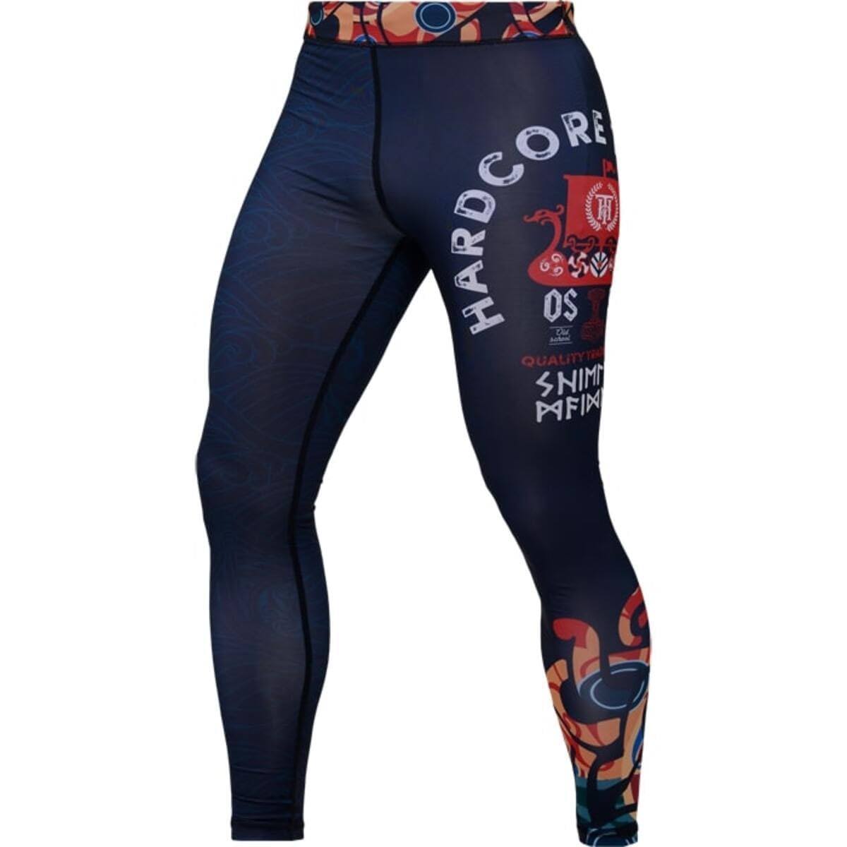 Hardcore Training Men's Dark Blue Black Compression Pants ’S Leggings Base Layer No Gi Mma Bjj Grappling Wrestling Spats Tights (Uk, Alpha, 5XL, Regular, Regular, )