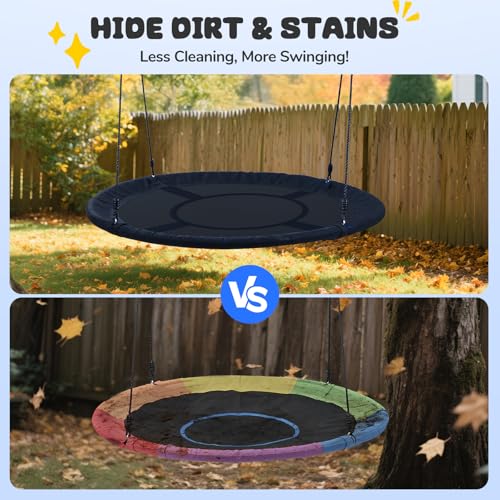 Image of Trekassy 60 inch Large Saucer Tree Swing for Kids Adults 900D Oxford Waterproof with 2pcs Hanging Straps-Black