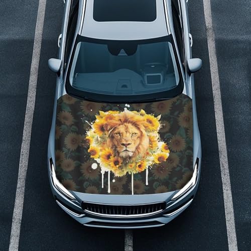 Image of Car Hood Cover Car Hood Protector Elastic Polyester Lion and Sunflower Automotive Exterior Accessories for Sedans SUV Trucks Pickup
