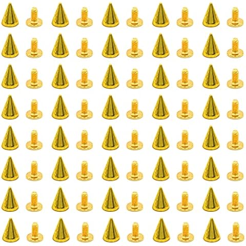 INKNOTE 200 PCS/Sets Metal Cone Spikes for Clothing, Cool Studs for Crocs, Screw Back Rivets for Punk Style Clothing Shoes Belts Bags Accessories Dog Collars DIY Leather Craft Decoration (Gold) Cover