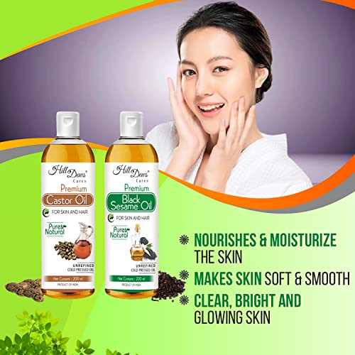 Image of Castor oil (200 ml) and Black Sesame oil (200 ml) - Cold Pressed - Moisturizes the Skin and Promotes soft and Shiny Hair