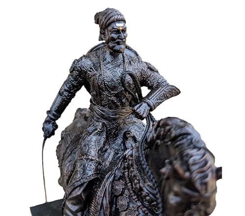 Image of Chhatrapati Shivaji Maharaj Ashwarudh Murti Statue 7 inch for Home and Car Dashboard (on Horse) (Copper)