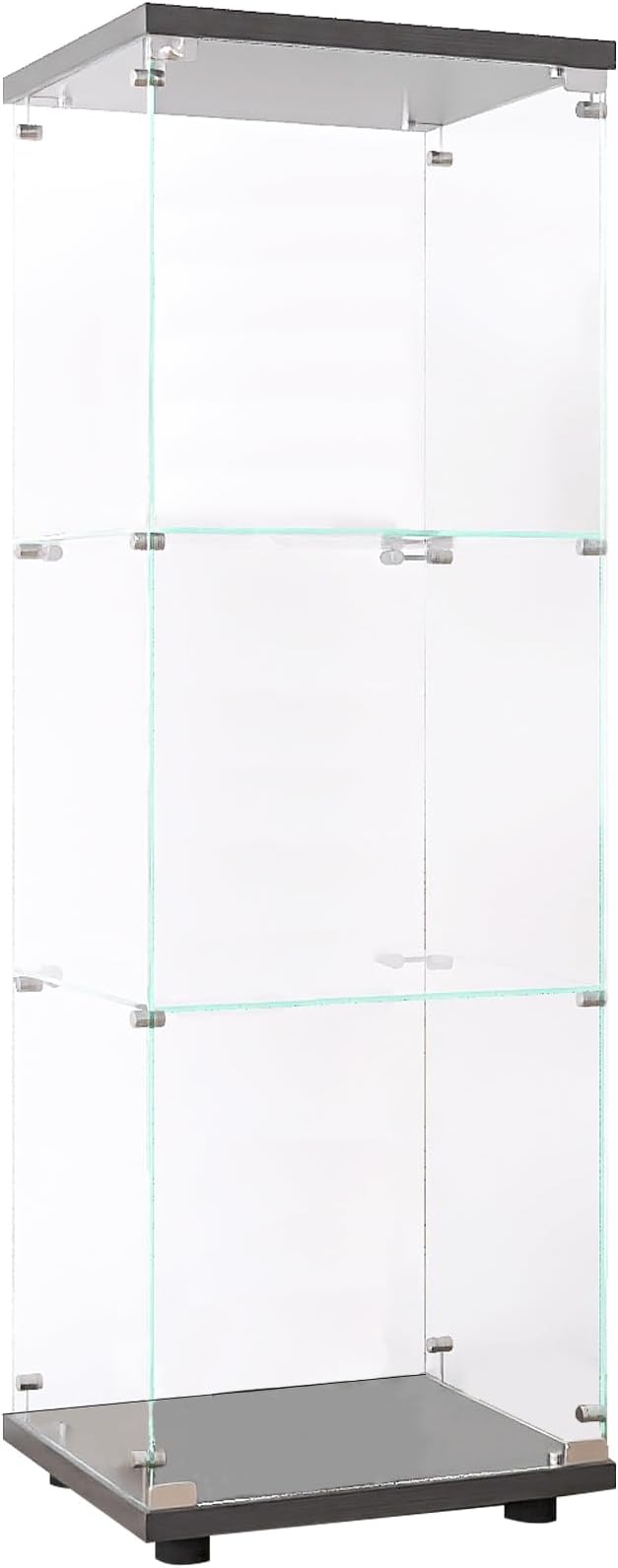 Modern 49'' Contemporary 3-Shelf Case Glass Display Cabinet in Clear with Door, Curio Cabinet Collection Display Case, Floor Standing Bookshelf for Living Room Bedroom Home Office