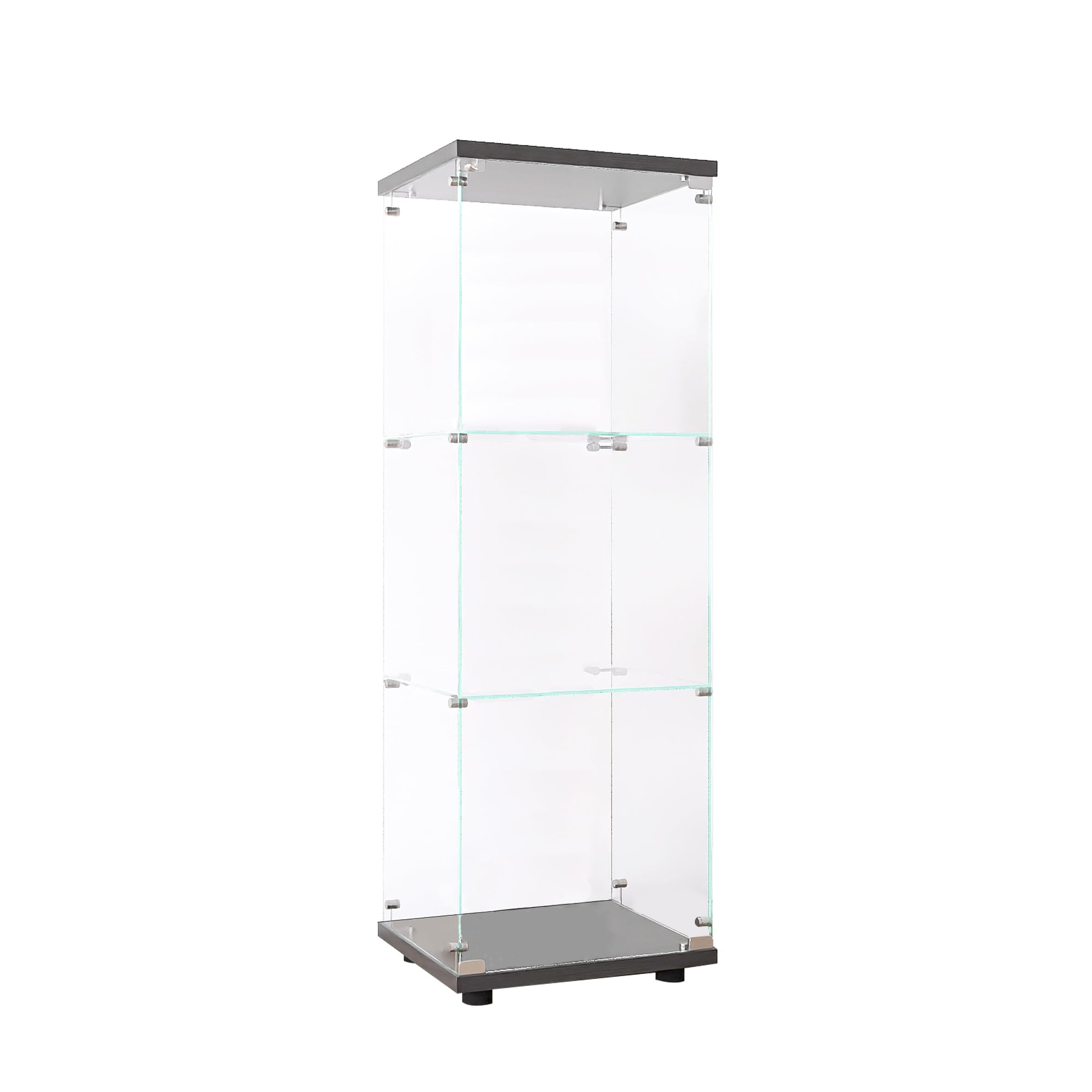 Modern 49'' Contemporary 3-Shelf Case Glass Display Cabinet in Clear with Door, Curio Cabinet Collection Display Case, Floor Standing Bookshelf for Living Room Bedroom Home Office