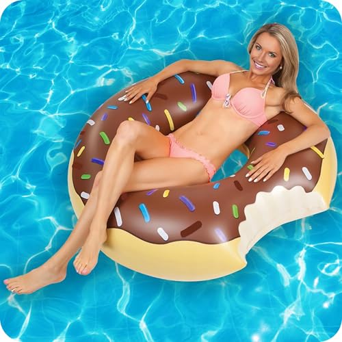 KRUMAD Koło Dmuchane Donut 75 cm, Pączek z Posypką, Koło Do Pływania dla Dorosłych, Basen Plaża, Śmieszny Materac Wodny, Brązowy, PVC