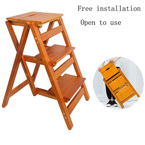 Taburete de madera de 3 peldaños plegable y multifuncional para el hogar 2