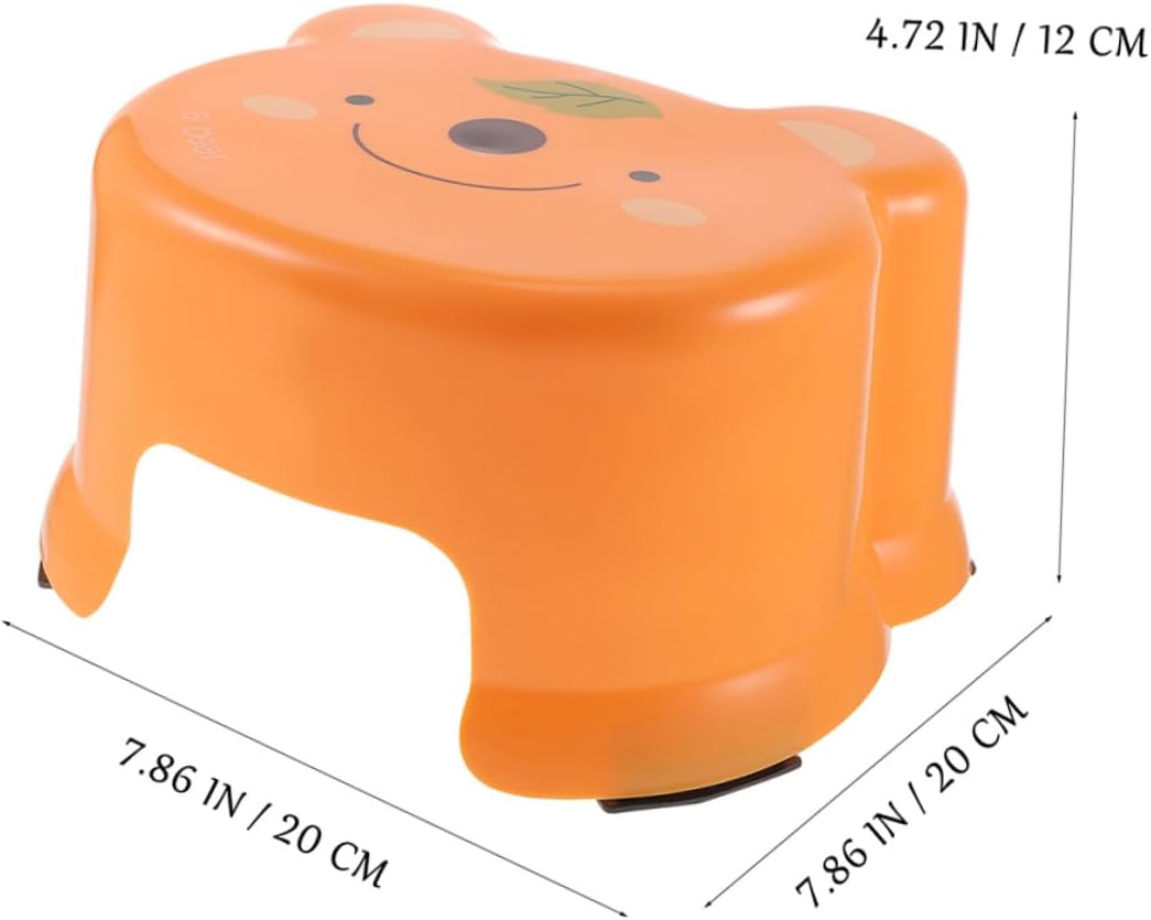 2pcs Cartoon Plastic Stools Lightweight Non-Slip Step Stools for Home Kindergarten Bathroom Use Multi-Purpose Footstools in Orange and White