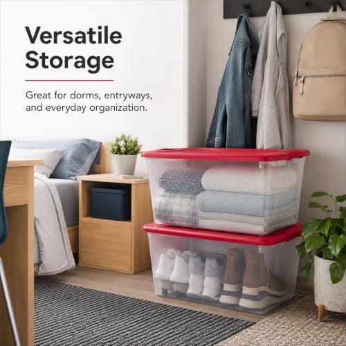 Image of Storage Bins 66 Qt Clear Latching Lid Stackable 6 Pack Red