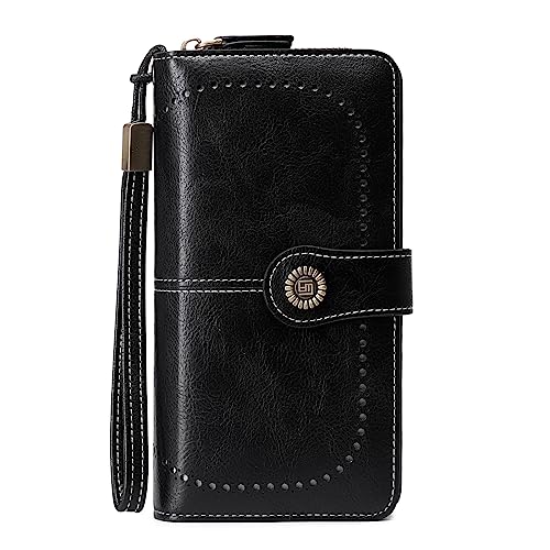 Image of Women's RFID Blocking Wallet Large Zip Around Leather Clutch with Wristlet | Large Capacity, 23 Card Slots, 2 ID Windows, Phone Holder, Soft PU Leather, RFID Secure, Coin Pocket, Checkbook Holder