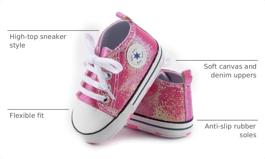 Image of Unisex Baby Boys Girls Shoes, Newborn Infant Non-Slip Canvas Denim High Top Sneakers, Toddler First Walkers Shoes
