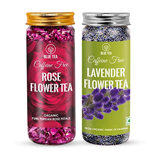 Blue Tea – Combo - Rose Tea (0.88 Oz) + Lavender Tea (1.05 Oz) – Herbal Tea - Gluten Free – Eco-Conscious Packaging #TOP24