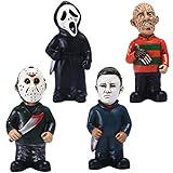 Cafele Horror Movie Garden Gnomes Nightmares Murderers Michael Myers Jason Figurines Garden Slasher Shot Halloween Decor (4 Pack)