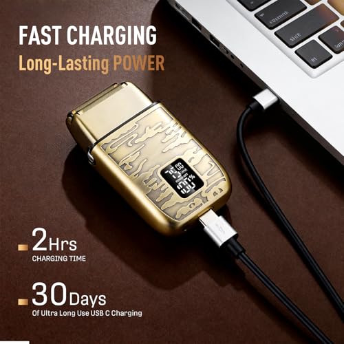 Image of Electric Foil Shavers for Men | Waterproof Powerful Motor Electric Razor Barber Supplies LED Displays & USB Charging Shaver, Gifts