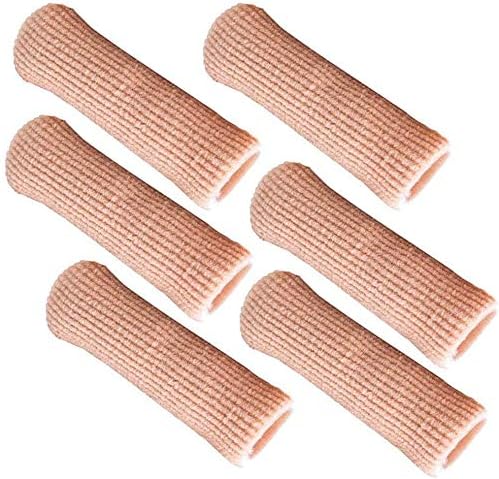 SOHLER 6 Packs Closed Toe Caps Finger Covers Sleeve Protectors, Elastic Fabric Lined with Soft Gel (Large 1"x 2-1/2")