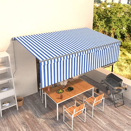 Gecheer Toldo retráctil automático con parasol, azul y blanco, 5 x 3 m, para patio o terraza
