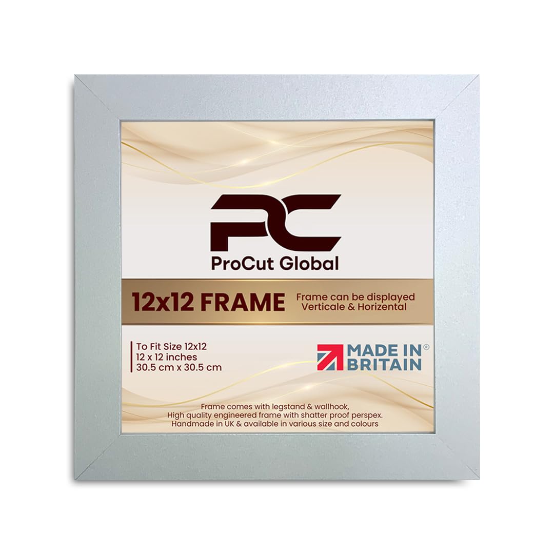 Procut Global 12X12 Silver Picture Frames - Modern Wooden Photo Frame with Shatterproof Perspex for Wall or Tabletop - Perfect for Posters, Certificates, Prints - Sizes & Colors Available